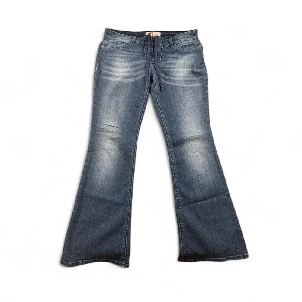 LEI Y2K Low Rise Flare Jeans Size 13 Tie Front Vintage 2000s Denim